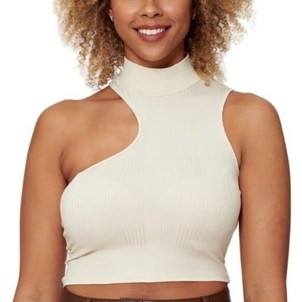 Sofia Richie X Bar III Side Cutout Crop Top Sleeveless tan S Small New